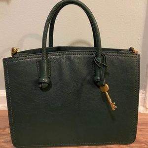 Fossil Leather Satchel, Green & Gray